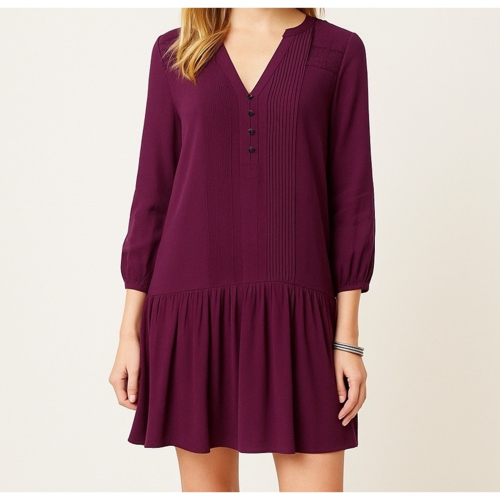 Maeve Anthropologie Womens Small Galina Plum Pleated Drop Waist Dress Boho Mini